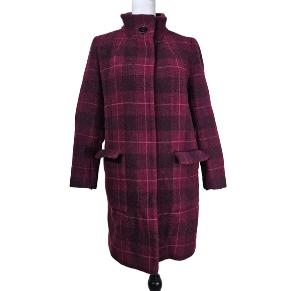 VTG Fossil Wool Angora Blend Red Plaid Coat 2 Academia Preppy Old Money Winter - Picture 1 of 12